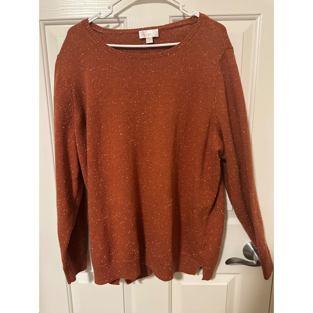 Belle by Kim Gravel Sweater Womens 2X Rust Orange Confetti Knit Crew Pullover
